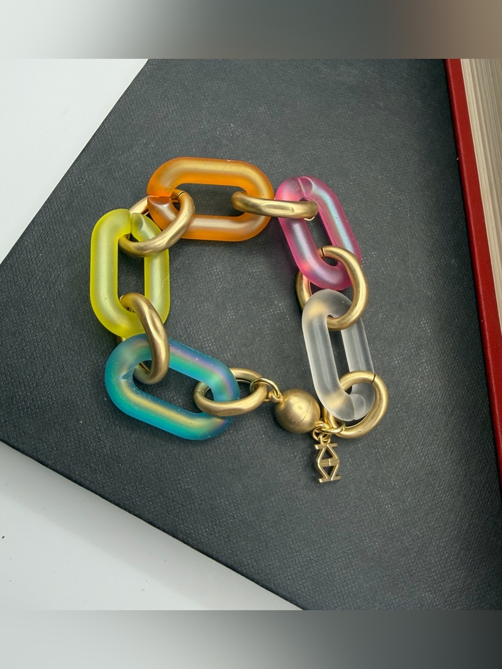 Zenzii Candance Multicolor Resin Link Bracelet with Gold Accents